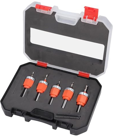 Juego de 5 Brocas Avellanadoras Tope de Profundidad Ajustable Eliminación Eficiente de Virutas para Madera Plástico Metales Blandos con Amplias Aplicaciones