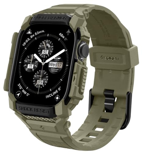 Spigen Rugged Armor Pro Case with Strap Band Compatible with Apple Watch Series 11/10 46mm (2025/2024) - Vintage Khaki