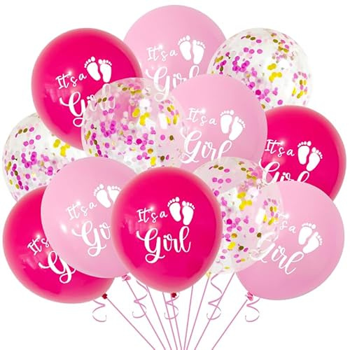 DazzJoy Its a Girl Ballon Rosa, Baby Shower Deko Girl Ballons, Babygirl Luftballons mit Konfetti Ballons, Babyparty Deko Mädchen Luftballon, Babyparty Mädchen Helium Ballon für Gender Reveal Party