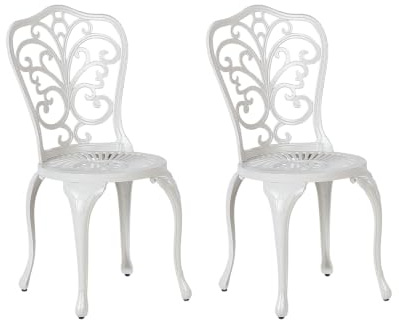 Beliani Französischer Gartenstuhl 2er Set Aluminium cremeweiß verschnörkelt Triora