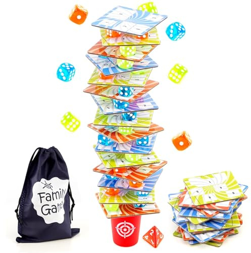 The Magic Toy Shop Dice Tower Game - Card Tumbling Tower Game Stack, Balance and Roll Dice Board Game - Family Games for Kids and Adults, Ages 3+