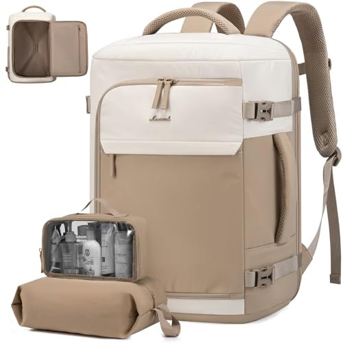 LOVEVOOK Reiserucksack Damen, Handgepäck Rucksack Flugzeug, Travel Backpack Women, Reise Rucksäcke 40L, Carry On Luggage Reisetasche für Business Weekender Schule, Beige Khaki
