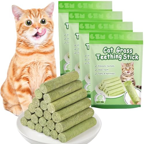 OSDUE 24 Stück Katzengras Snack, Cat Grass Teething Stick, Katzengras Sticks Gefriergetrocknet Snacks für Katzen, Katzenminze, Beißstab aus katzengras, für die Zahnpflege und Haarknäuel Entfernen