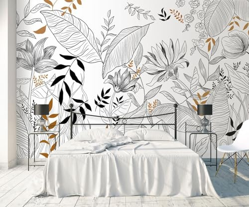 ZXCHEE Papier Peint Panoramique Feuilles Florales Noir Et Blanc Papier Peint 3D Tapisserie Salon Chambre Décoration Murale -ZCS02-430x300cm (Width x Height)