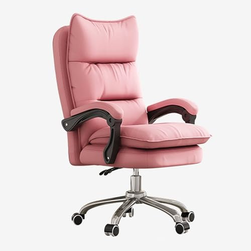 Silla ergonómica grande y alta para oficina en casa con ruedas, respaldo grueso y asiento ajustable en altura para adultos, silla de escritorio rosa con reposabrazos