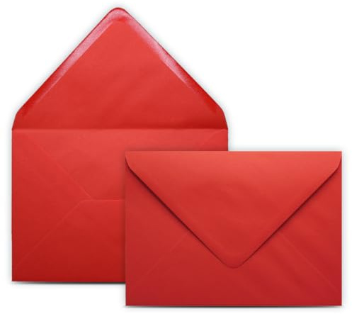 25 Briefumschläge DIN B6 Rot - 12,5 x 17,5 cm - Kuverts mit 80 g/m² Nassklebung spitze Klappe - Umschläge ohne Fenster - Colours-4-you