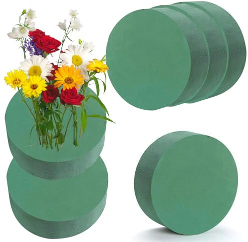 Tholire Round Floral Foam – 6-Pack Water-Absorbent Wet Foam Blocks for Fresh Flower Arrangements, Wedding Centerpieces, Bouquets & Craft Decorations