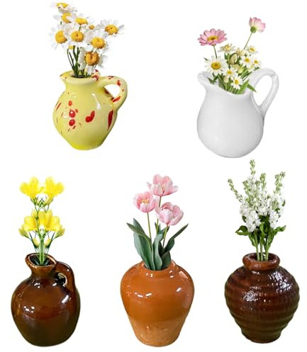 5Pcs Mini Vase Fridge Magnets, 3D Ceramic Vase Magnets, Strong Magnetic Bud Vases, Decorative Refrigerator Accessories for Home Kitchen Office Filing Cabinets