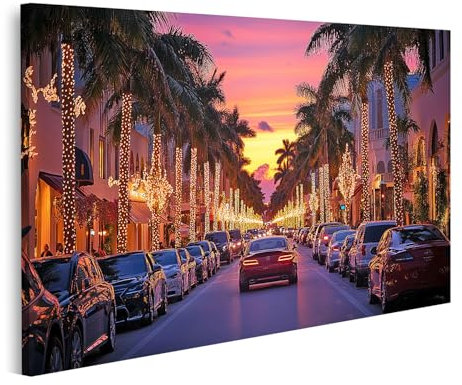 islandburner Bild auf Leinwand Beleuchtete Straße bei Sonnenuntergang Bilder Wandbilder Poster