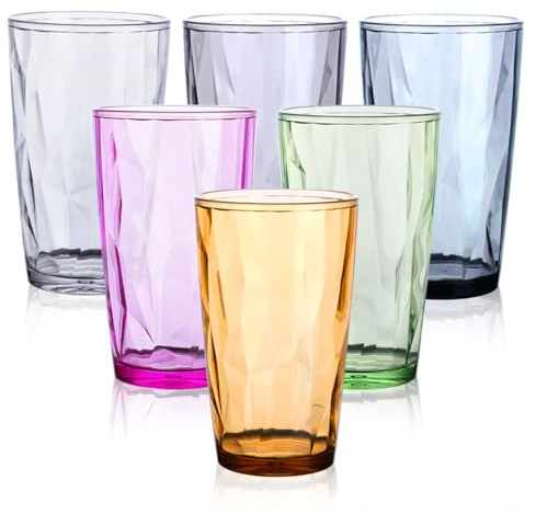 SITAKE 6 Stück Plastik Wassergläser Set, 480ml Camping Gläser, Kunststoffgläser, Unzerbrechliche Drinking Glass, Stapelbar Camping Gläser für Picknicks, Partys, Restaurant