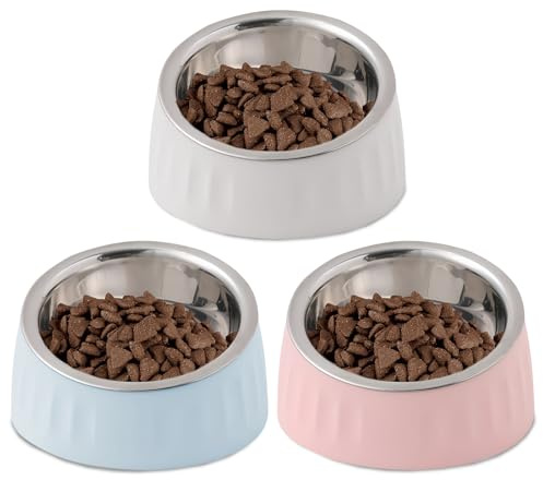 WIYETY Ciotola per gatti in acciaio inox inclinata a 15°: 3 ciotole per gatti, 280ML, ciotole per gatti, ciotola per gatti rialzata, ciotola in acciaio inox estraibile per gatti e cuccioli, cibo e