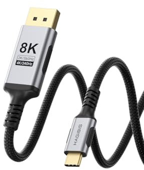 Hagibis USB C to DisplayPort 1.4 Cable [8K@60Hz, 4K@240Hz, 2K@360Hz], Super Soft Thunderbolt 5/4 USB4 to DP 32.4Gbps HBR3 Alt Mode Adapter for MacBook Pro Air iMac TV (Bi-Directional 6.6ft)