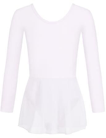 HIPPOSEUS Tjej Ballettklänning Kortärmad/Lång Tutu Leotard Dance-Bodysuit med tyllkjol, 7024-vit, 2-3anni(altezza 100-110cm)