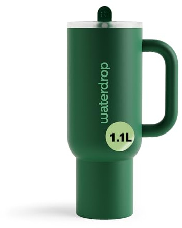 waterdrop® Gourde Isotherme avec Paille 1.1 litre - Froid Pendant 12 Heures, Mug Isotherme, Tasse Isotherme avec Poignée, Bouteille d'eau en Acier Inoxydable