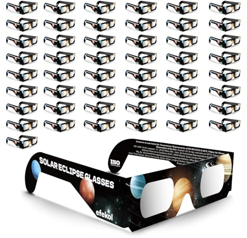 efekol Gafas Eclipse Solar Homologadas - Certificación CE y EN ISO 12312-2 | Cumple (UE)2016/425, Protección UV e Infrarrojo, Avalado por OVAE, Para Adultos y Niños