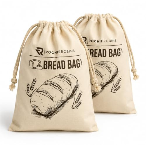 2 Pack Bread Bags for Homemade Bread Bags to Keep Bread Fresh, BPA Free TPU Lined Eco Friendly & Reusable Linen Bread Storage Bags, Sourdough Bread Bag 42x32cm