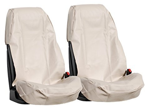 A0080 2 Stück Sitzschoner Auto Autositzbezüge Autositzschoner Auto Sitzbezüge Werkstatt [ wasserdicht pflegeleicht robust langlebig ] Werkstattschoner Kunstleder Sitzbezug Schonbezug Beige