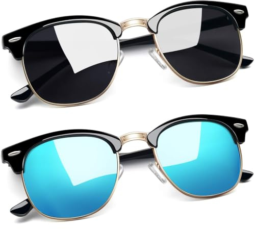 Joopin Klassische 2er-Set Sonnenbrillen Halbrahmen Unisex Polarisiert | Halbrandbrille, Retro moderne, Akademisch, Elegant, Damen, Farbvarianten, Verspiegelt, UV400, Alltag, Einkaufen, Reisen