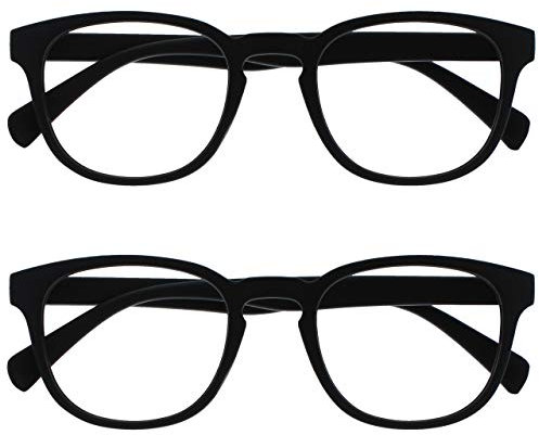 OPULIZE Pop 2 Pacco Retrò Giro Liscio Nero Opaco Uomo Donna Occhiali Da Lettura Cerniere Molla RR2-1 +1,00