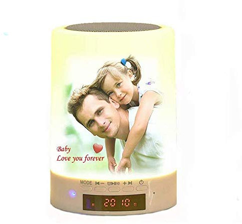 Altoparlante Bluetooth con Luce Notturna per Foto Personalizzata, Lampada da Comodino con Sensore Tattile Personalizzato con Sveglia, Lettore Musicale MP3, Lampada da Tavolo RGB Regalo di Natale