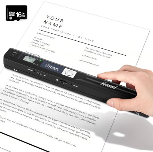 Youool Handscanner Dokumentenscanner, A4 900 DPI Hohe Auflösung Farbfoto Portable Scanner, JPG/PDF Format USB 2.0 Mobiler Scanner Tragbarer Dokumentenscanner für Dokumente Quittungen Fotos (Schwarz)