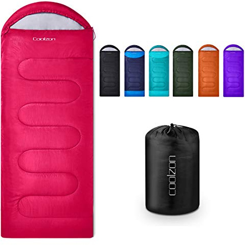 Coolzon Schlafsack Outdoor für Camping 3-4 Jahreszeiten, Erwachsene Deckenschlafsack Kleines Packmaß Ultraleicht Tragetasche, Weich Dick und Warm für Outdoor Camping, Reise, Wandern, Rot