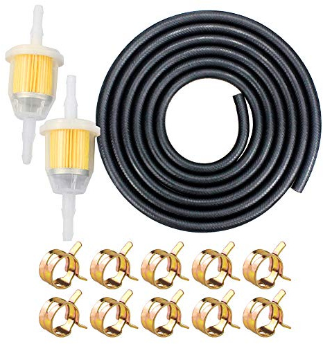 IZOKEE bensinslang kit – 2 meter Ø 8 mm 6 mm bränsleledning + 2 st. 8 mm bensinfilter + 10 stycken slanghållare för bil motorcykel skoter Ø 8mm