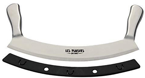 Les Plaisirs Du Chef – Extra scharfer Pizza Schneider/Pizzaschneider aus Edelstahl | Großes Wiegemesser 30,5 cm mit Doppelgriff | Pizzamesser & Pizza Cutter – Praktisches Pizza Zubehör