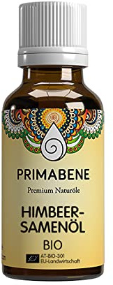 PRIMABENE® - 100% Bio Himbeersamenöl - 20ml - rein & kaltgepresstes Himbeersamen Öl für Hautpflege, Haarpflege & Sonnenschutz - Himbeeröl reich an essentiellen Fettsäuren, Antioxidantien & Omega-3
