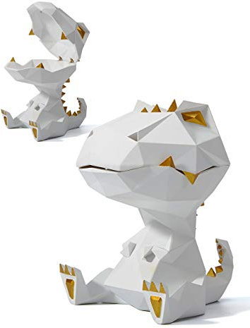 Amoy-Art Plato de Caramelos Dulces Tarro de Galletas Dinosaurio Figura Decorativa Modern Escultura Arte Animal Regalo Interior Estatua Resina Blanco 18cm