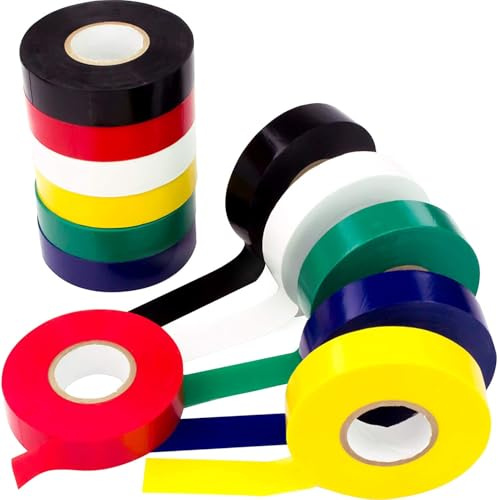 Kit de 10 rollos de cinta aislante eléctrica para electricista PVC colores surtidos