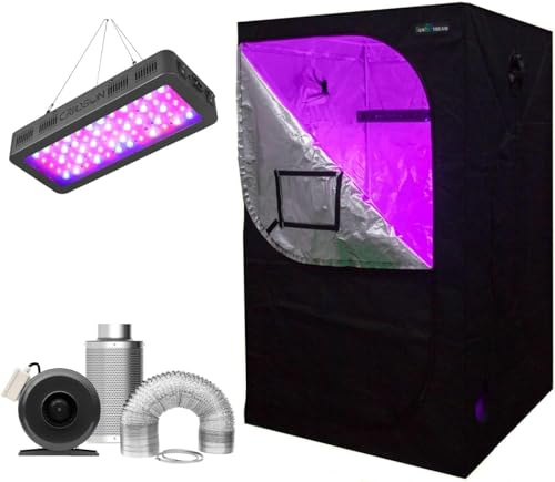 Sunstream Grow Tent Complete Kit Hydroponic Growing System Double Switch LED 600W Grow Light + 4Carbon Filter Duct Combo + 80X80X160cm(32x32x64)(LED600W+32x32x64Grow Tent+4 Filter Combo)