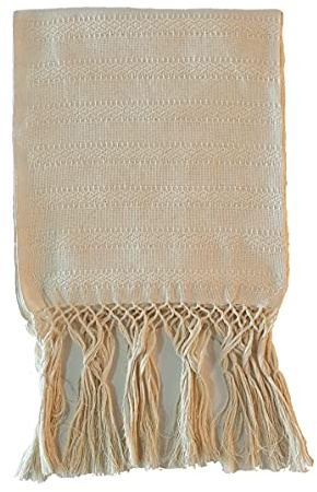 ALKIMIA INC Châle mexicain fait main en coton Rebozo, ivoire, Medium