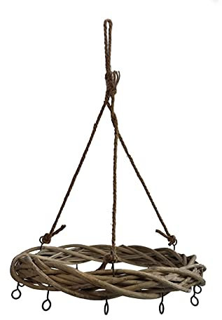 Spetebo Rattan Deko Kranz zum Hängen - Ø 35 cm - inkl. Kordel mit 12 Haken zum selber dekorieren - Hängedeko Deckenkranz Weihnachtskranz