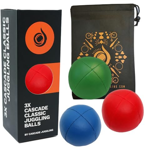 Cascade Juggling 3 x Pro 115g Cascade Classic Juggling Balls - Thud Juggling Balls & Bag - Set of 3 Juggling Balls (Red, Blue, Green)
