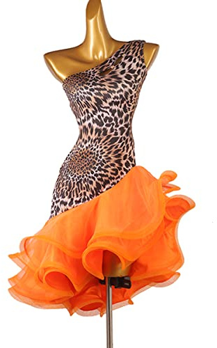 kzytamz Abito da ballo latino con schiena scoperta e schiena scoperta da donna, abito da competizione latina leopardato Salsa Samba Cha Gonna da allenamento latino Valzer Foxtrot Abito da ballo