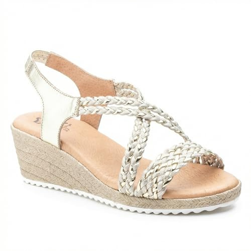 NOESLOMISMO BY DILEMA Sandales compensées femme en cuir, brides tressées confortables, semelle antidérapante légère, nu-pieds d’été élégants pour marche, vacances, ville et tenues casual chic