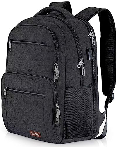BIKROD Rucksack Herren Damen, Schulrucksack Jungen Teenager, Wasserdicht Arbeit 15.6 Zoll Laptop mit USB Ladeanschluss, Reisen Wandern Backpack mit Anti Diebstahl Tasche, Schwarz Daypack, 20-35 L