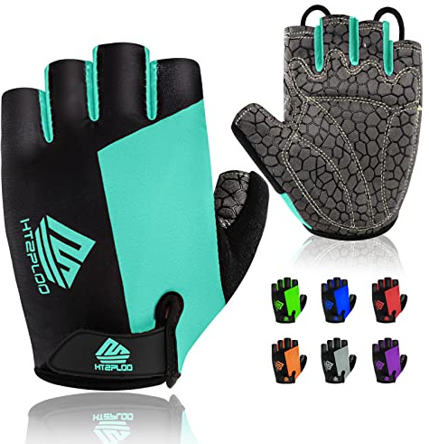 HTZPLOO Bike Gloves for Men Women with Anti-Slip Shock-Absorbing Pad, Light Weight Half Finger Gloves for Cycling Workout Training Outdoor (Celeste, Medium)
