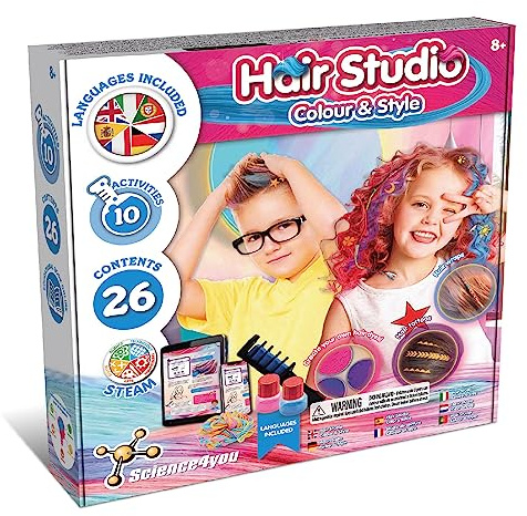 Science4you Hair Studio - Set per Capelli per Bambina e Bambino con Gessetti e Colore per Capelli Temporanea e Molto Altro, Giocatolli e Giochi per Bambini, Regalo per Bambina e Bambino 8+ Anni