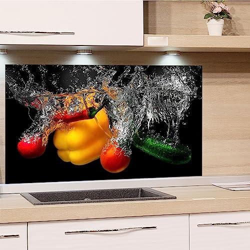 GRAZDesign Spritzschutz Küchenrückwand Glas Küche für Herd & Küchenspüle, Schwarz Gemüse - Glasplatte für Rückwand Küchenwand Wandschutz 80x40cm