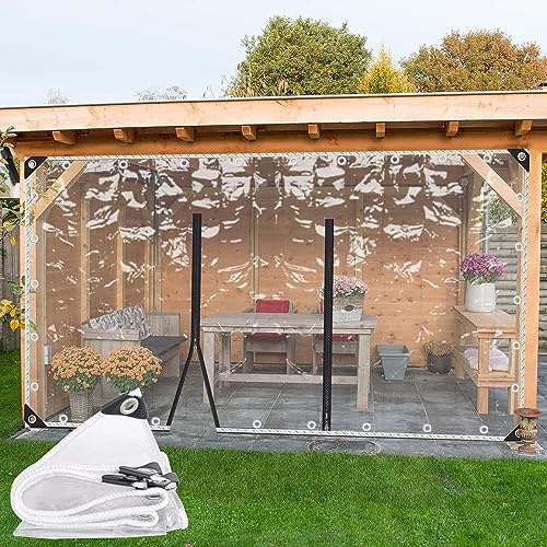 Abdeckplane Wasserdicht 1x0.8/1.5x2.2/3x3m,0.3mm Transparente Plane Mit Reissverschlüssen,Gewächshaus Pflanzenschutzabdeckung,PVC Reissfeste Zeltplane,Heavy Duty Klare Plane,WxH-2.6x2.5m/8.5x8.2ft