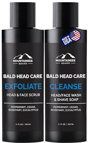 Mountaineer Brand Bald Head Exfoliator & Shampoo (Cleanse) | Fresh & Natural Scent | Bald Head Care for Men | Made in WV | Exfoliating Scalp Scrub | Hydrating Soap & Wash | 4oz