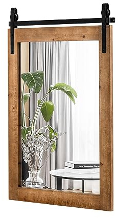 LIFEZEAL Specchio da Parete Rettangolare, Cornice in Legno Massello, Antisplosione, Decorativo, Ingresso, Salotto, Camera da Letto, Bagno, Appeso a Muro, Alta Definizione, Mirror (marrone, 56x76,5 cm)