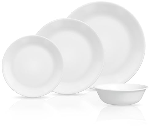 Corelle Vitrelle 8-Piece Service for 2 Dinnerware Set, Triple Layer Glass and Chip Resistant, Lightweight Round Plates and Bowls Set, Winter Frost White