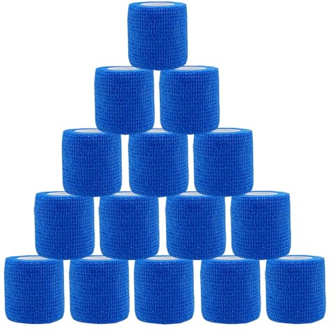 15 Rollen Selbstklebender Verband 5cm x 4,5m，Elastische Binde Bandage | Non-Woven Pflaster Rolle Verbandsmaterial für Mensch und Tier, Fixierbinde Haftbandage Selbstklebend für Sport,Haustiere,blau