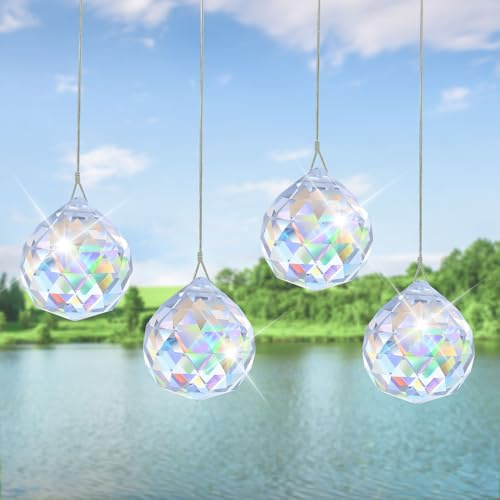 4 Stück Sonnenfänger Kristall, 40mm Kristalle zum aufhängen, Prisma | Suncatcher für Kronleuchter, Fenster Ornament, Handwerk Deko
