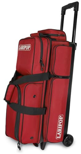 LARIPOP 3 Ball-Bowlingtaschen mit Rollen, Rolltasche für 3 Bowlingbälle und Bowling-Zubehör, einziehbarer Griff, ausziehbar auf 96,5 cm