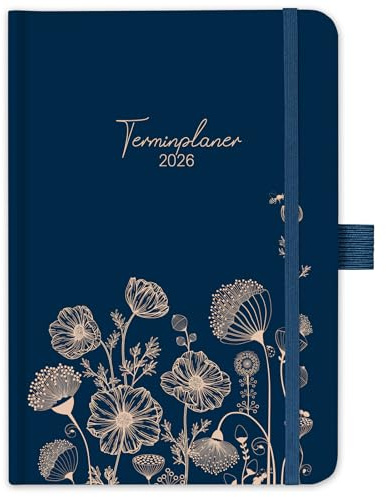 Terminplaner 2026 - TerminKalender 2026, Wochenplaner 2026 von Januar bis Dezember 2026, A5 Terminplaner mit Einstecktasche, Kalender 2026 Buchkalender, Blume