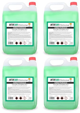 Intercabo Cleaning 4 × liquide vaisselle manuel ultra concentré 5 L, dégraissage efficace, nettoyage quotidien, mousse active, rinçage rapide, vaisselle propre et brillante